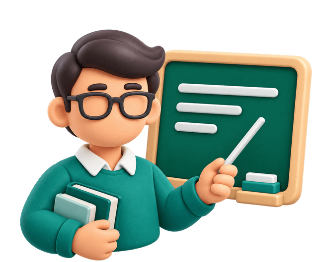 A teacher explaining at the board