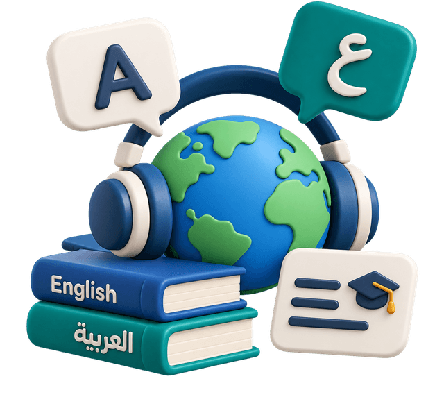A globe, headphones and language books